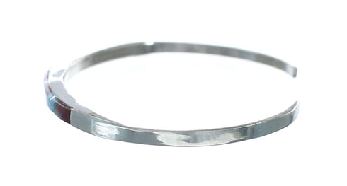 Navajo Multicolor Inlay Sterling Silver Cuff Bracelet NX11603